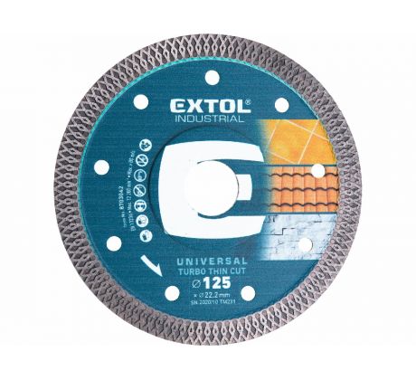 Kotúč rezný diamantový Turbo Thin Cut, 125mm, suché aj mokré rezanie, EXTOL INDUSTRIAL