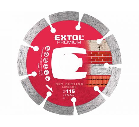 Kotúč rezný diamantový segmentový Long Life, 115mm, EXTOL PREMIUM