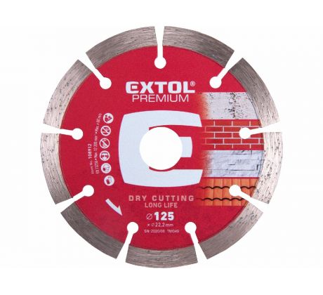 Kotúč rezný diamantový segmentový Long Life, 125mm, EXTOL PREMIUM