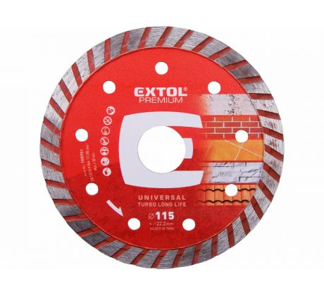 Kotúč rezný diamantový Turbo Long Life, 115mm, EXTOL PREMIUM