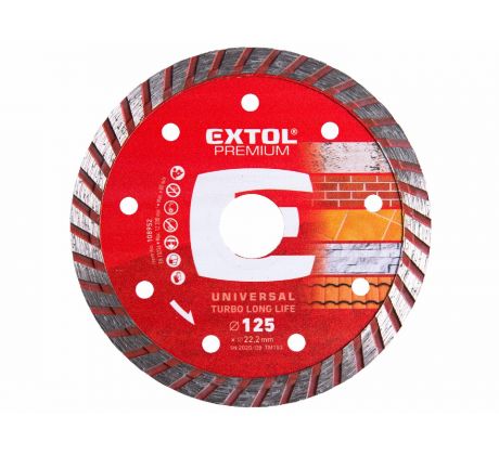 Kotúč rezný diamantový Turbo Long Life, 125mm, EXTOL PREMIUM