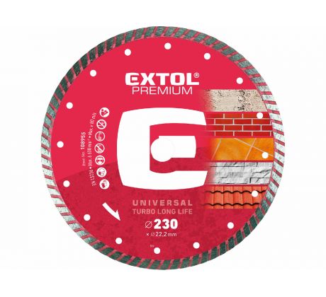 Kotúč rezný diamantový Turbo Long Life, 230mm, EXTOL PREMIUM