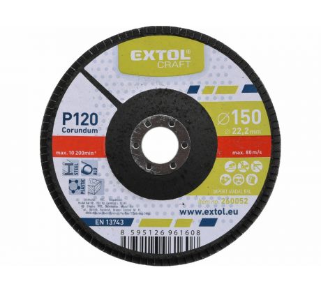 Kotúč lamelový šikmý korundový, P120, 150mm, EXTOL CRAFT