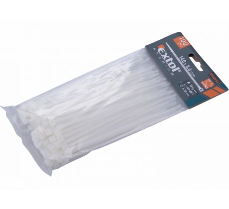 Pásky sťahovacie biele 3,6x140mm, 100ks, Ø37mm, 8kg, nylon PA66, EXTOL PREMIUM