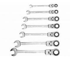 Kľúče očko-vidlicové, račňové, 72 zubov, s kĺbom,  7-dielna sada, 8-19mm, EXTOL PREMIUM