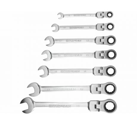 Kľúče očko-vidlicové, račňové, 72 zubov, s kĺbom,  7-dielna sada, 8-19mm, EXTOL PREMIUM