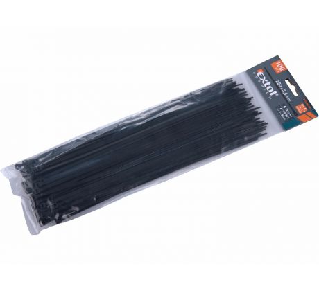 Pásky sťahovacie čierne, 3,6x280mm, 100ks, Ø70mm, 18kg, nylon PA66, EXTOL PREMIUM