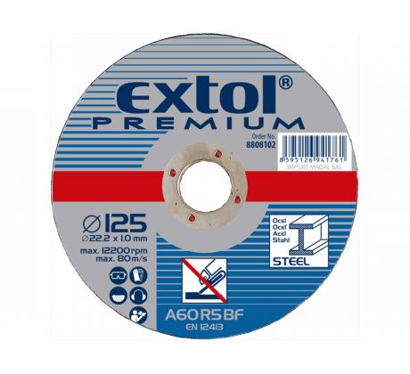 Kotúč rezný na oceľ a antikoro, 125x1,0mm, EXTOL PREMIUM