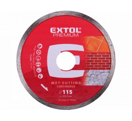 Kotúč rezný diamantový plný, 115mm, EXTOL PREMIUM