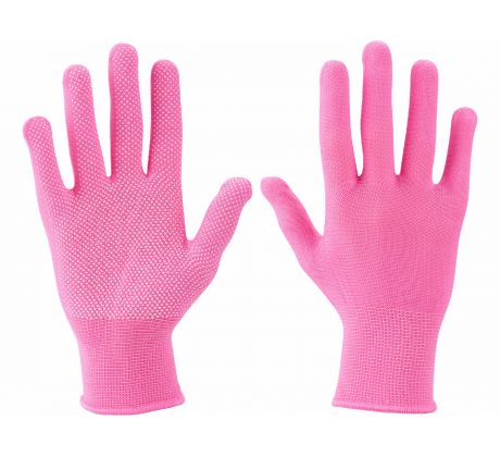 Rukavice polyester ružové, PVC terčíky, 7", EXTOL LADY