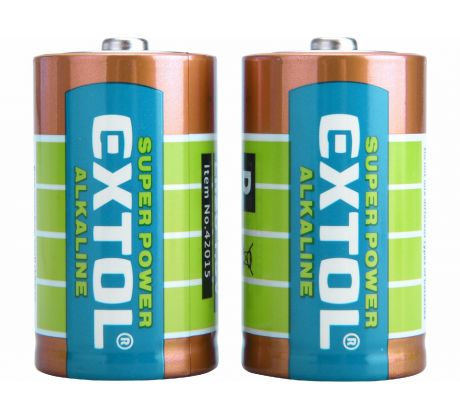 Batéria alkalická 2ks, 1,5V, typ D, EXTOL ENERGY