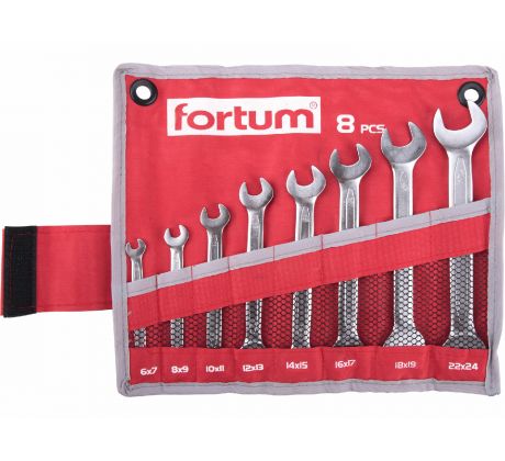 Kľúče vidlicové, 8-dielna sada, 6-24mm, 61CrV5, FORTUM