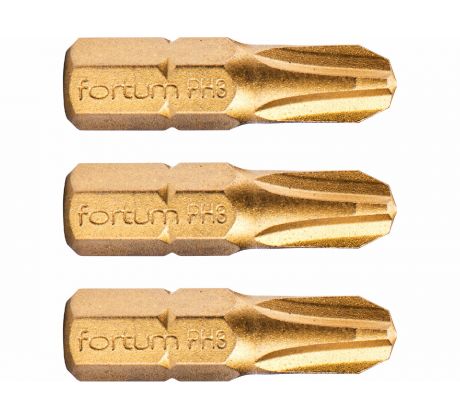 Bit krížový 3ks, PH 3x25mm, S2, FORTUM