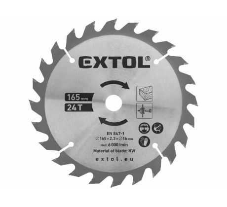 Kotúč pílový s SK plátkami, 165x2,3x16mm, 24 zubov, EXTOL PREMIUM