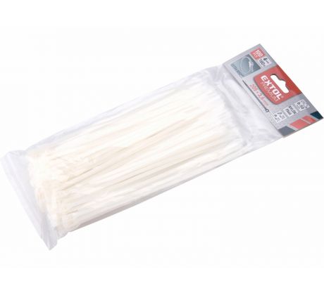 Pásky sťahovacie biele, nízkoprofilový zámok, 3,6x205mm, 100ks, nylon PA66, EXTOL PREMIUM