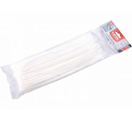 Pásky sťahovacie biele, nízkoprofilový zámok, 4,6x280mm, 100ks, nylon PA66, EXTOL PREMIUM