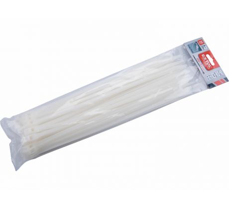 Pásky sťahovacie biele, nízkoprofilový zámok, 7,6x370mm, 50ks, nylon PA66, EXTOL PREMIUM