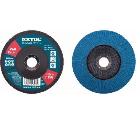 Kotúč lamelový šikmý, zirkón, Ø150x22,2mm, P60, EXTOL INDUSTRIAL