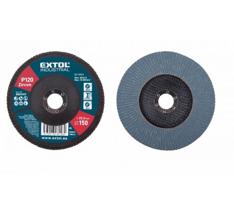Kotúč lamelový šikmý, zirkón, Ø150x22,2mm, P120, EXTOL INDUSTRIAL