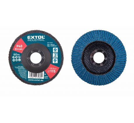 Kotúč lamelový šikmý, zirkón, Ø115x22,2mm, P40, EXTOL INDUSTRIAL