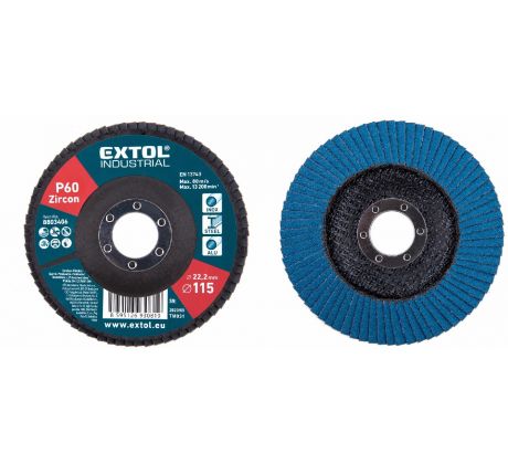Kotúč lamelový šikmý, zirkón, Ø115x22,2mm, P60, EXTOL INDUSTRIAL