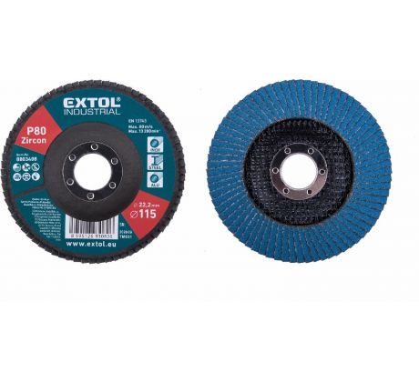 Kotúč lamelový šikmý, zirkón, Ø115x22,2mm, P80, EXTOL INDUSTRIAL
