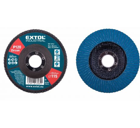 Kotúč lamelový šikmý, zirkón, Ø115x22,2mm, P120, EXTOL INDUSTRIAL