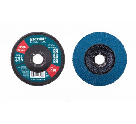 Kotúč lamelový šikmý, zirkón, Ø125x22,2mm, P100, EXTOL INDUSTRIAL