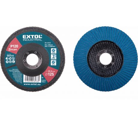 Kotúč lamelový šikmý, zirkón, Ø125x22,2mm, P120, EXTOL INDUSTRIAL