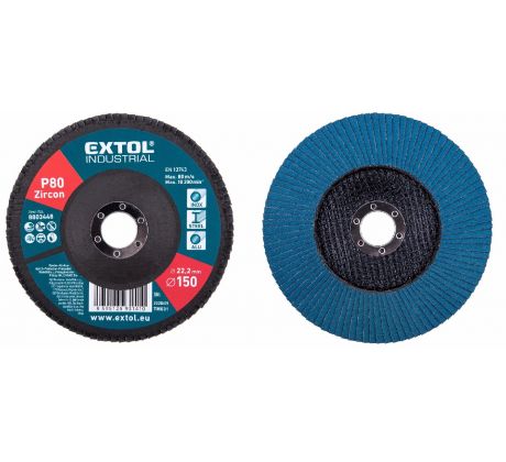 Kotúč lamelový šikmý, zirkón, Ø150x22,2mm, P80, EXTOL INDUSTRIAL
