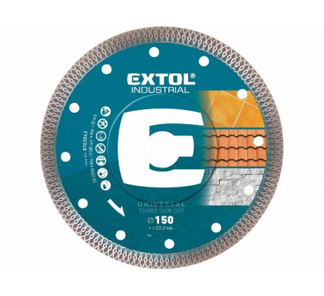 Kotúč rezný diamantový Turbo Thin Cut, 150mm, suché aj mokré rezanie, EXTOL INDUSTRIAL