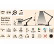 Lampa stolová s LED a lupou, 2400lm, USB napájanie, čierna, EXTOL LIGHT