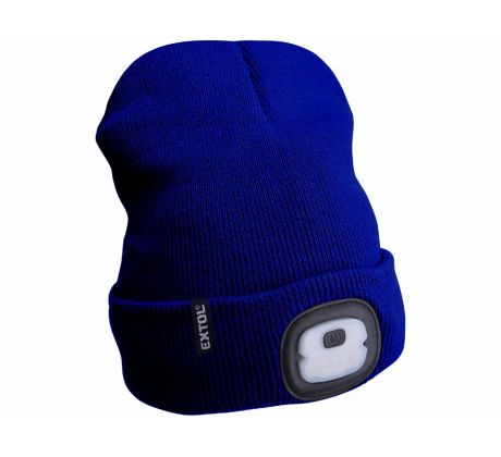 Čiapka modrá s čelovým svetlom, LED 4x25lm, 250mAh Li-ion, nabíjanie cez USB, EXTOL LIGHT
