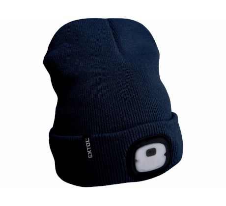 Čiapka tmavo-modrá s čelovým svetlom, LED 4x25lm, 250mAh Li-ion, nabíjanie cez USB, EXTOL LIGHT