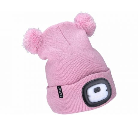 Čiapka ružová detská s čelovým svetlom, LED 4x25lm, 250mAh Li-ion, nabíjanie cez USB, EXTOL LIGHT