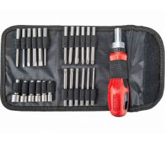 Skrutkovač račňový na bity, 25 predĺžených bitov, textilné puzdro, CrV, EXTOL PREMIUM