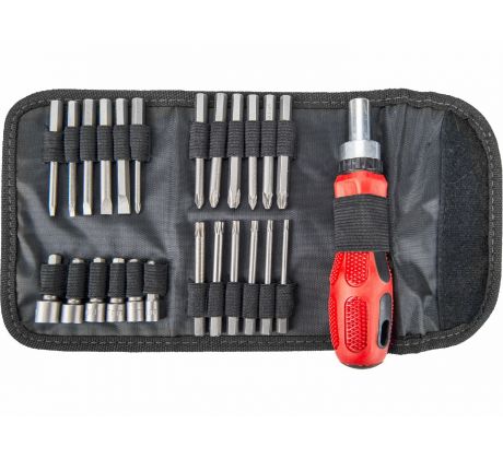 Skrutkovač račňový na bity, 25 predĺžených bitov, textilné puzdro, CrV, EXTOL PREMIUM