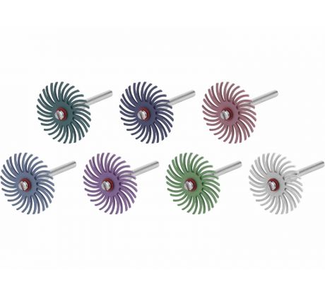 Kotúče leštiace nylonové, do štrbín, 52ks, Ø25mm, stopka Ø3mm, #80-120-220-400-600-100-2500, organiz