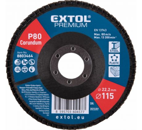 Kotúč lamelový šikmý korundový, P80, 115mm, diera 22,2mm, EXTOL PREMIUM