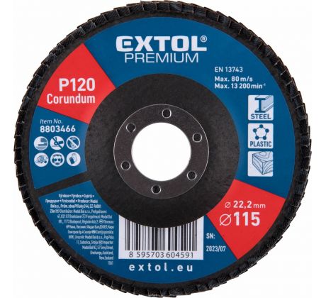 Kotúč lamelový šikmý korundový, P120, 115mm, diera 22,2mm, EXTOL PREMIUM