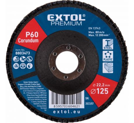 Kotúč lamelový šikmý korundový, P60, 125mm, diera 22,2mm, EXTOL PREMIUM