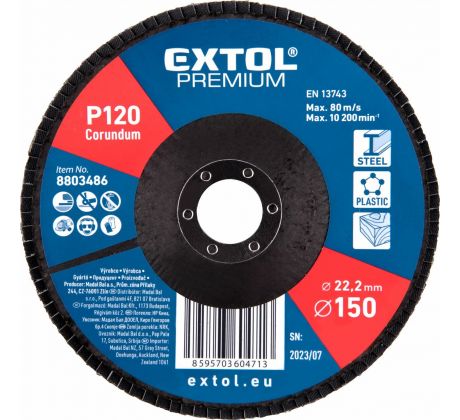Kotúč lamelový šikmý korundový, P120, 150mm, diera 22,2mm, EXTOL PREMIUM