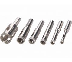 Vrtáky korunkové diamantové, sada 6ks, 6-8-10-12-14-20mm, plastová krabička, EXTOL PREMIUM