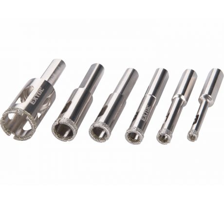 Vrtáky korunkové diamantové, sada 6ks, 6-8-10-12-14-20mm, plastová krabička, EXTOL PREMIUM