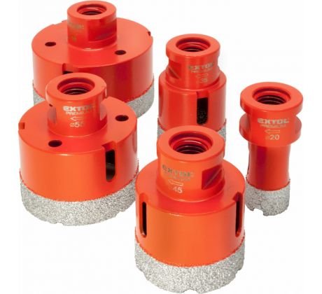 Sada diamantových korunkových vrtákov do uhlovej brúsky, 5ks, Ø20-35-45-55-68mm, EXTOL PREMIUM