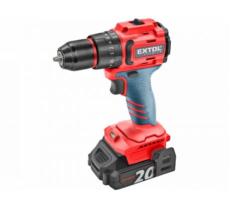 Vŕtačka s príklepom aku kompaktná Share20V, 1x 2Ah, 50Nm, bezuhlíkový motor, EXTOL PREMIUM