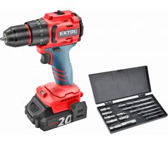 Vŕtačka s príklepom aku kompaktná Share20V, 2x 2Ah, 50Nm, bezuhlíkový motor, EXTOL PREMIUM