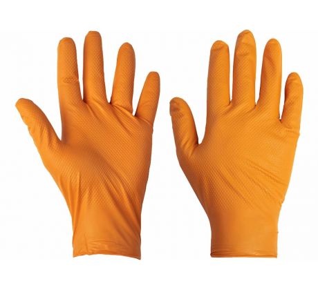 Rukavice nitrilové nepudrované oranžové, veľ. L diamantový povrch 50ks