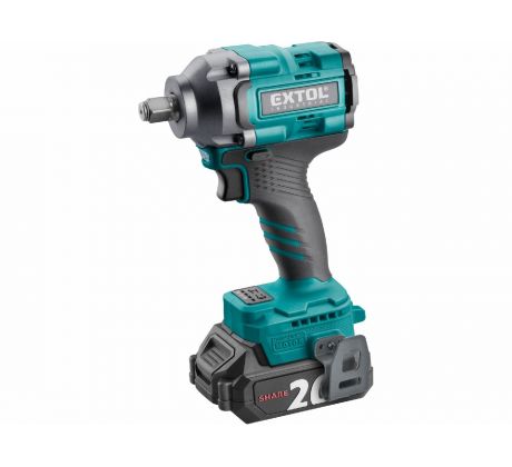 Uťahovač rázový aku Share20V, 1/2", 1x 2Ah, 500Nm, bezuhlíkový motor, EXTOL INDUSTRIAL