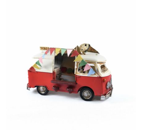 Kovové auto „ICECREAM“ – Retro zmrzlinový van červenobielé